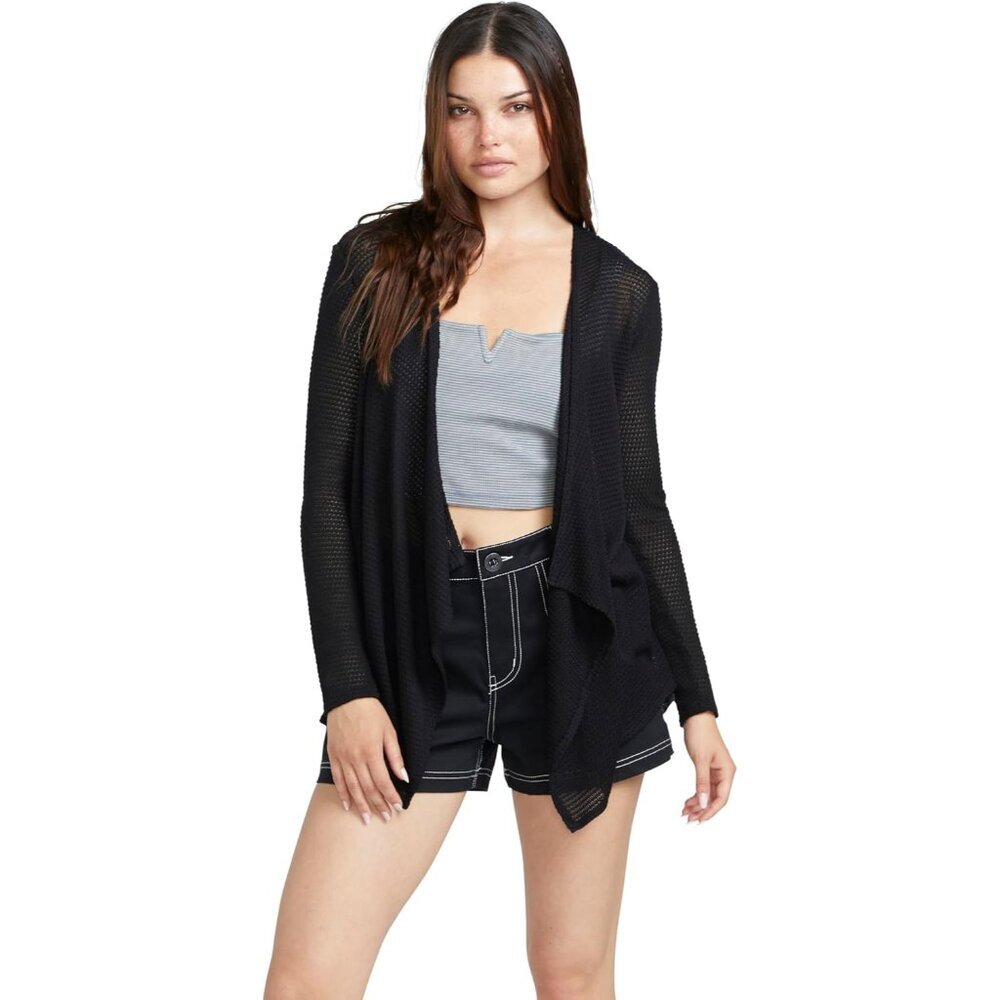 Womens Open Front Cardigan Sweater Plus Size Lightweight Knit Black